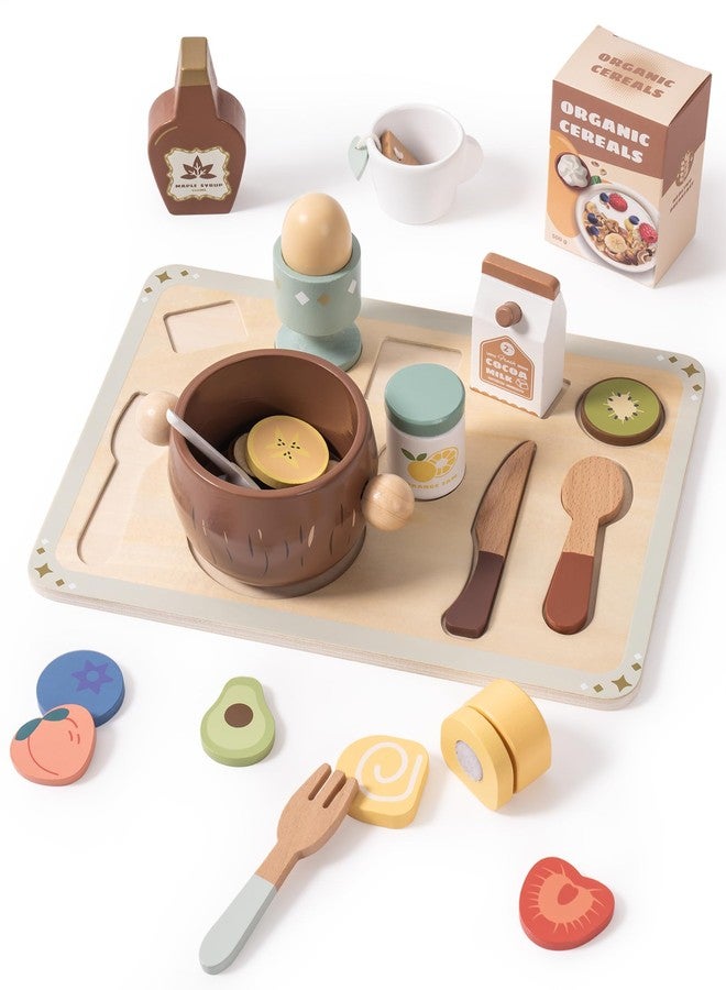 ROBOTIME Play Food Sets for Kids, Wooden Food Toys Play Kitchen Accessories, 30+ Pieces Breakfast Set, Montessori Pretend Play Kitchen Toys, Gift for Boys & Girls Ages 3-6 - Image 2